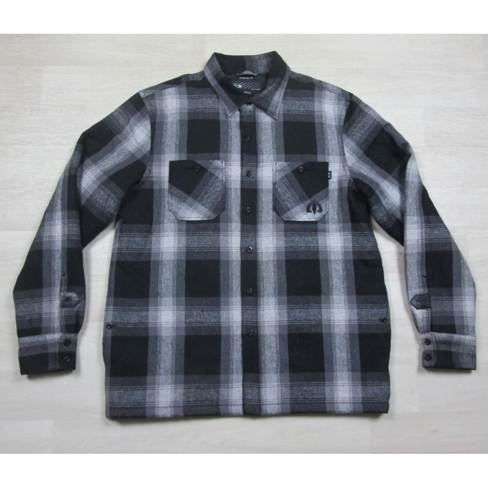 Oakley Insulated Flannel Shirt Jacket Shacket Men's (L) Black Plaid Wool Blend